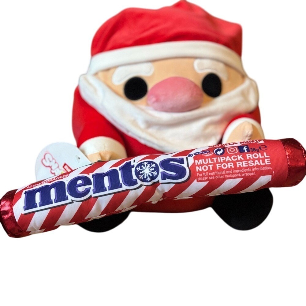 New Zuru Snackles Kris Santa Claus 14" Plush Holding Mentos Candy Cane Christmas